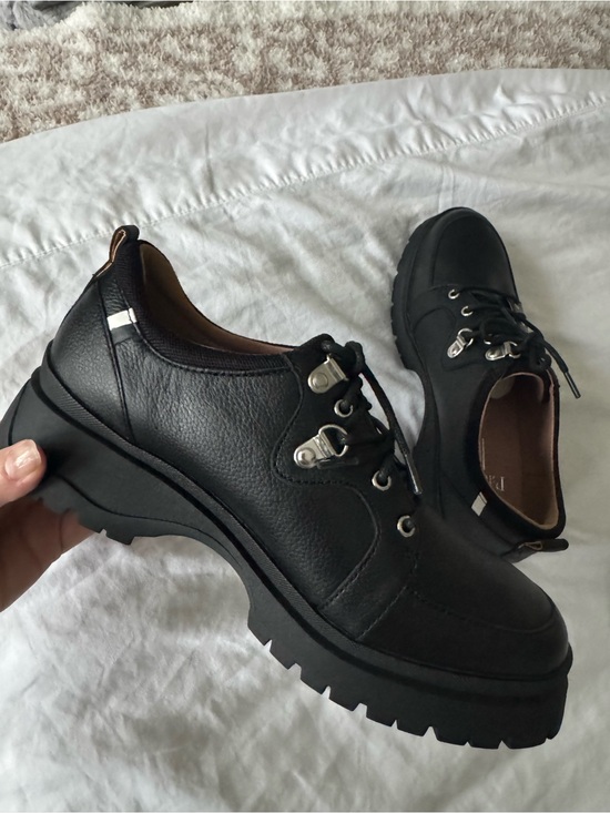 Paola Shoes - Black Leather Lug-Soled Lace-Up Boots with Silver Hardware
